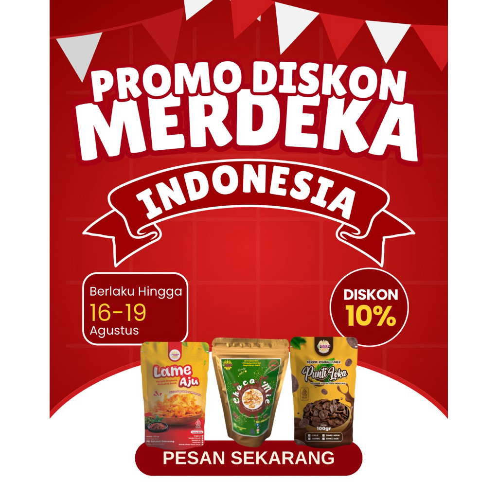 

Promo kemerdekaan Paket TriO keripik pisang, keripik singkong, choco jar