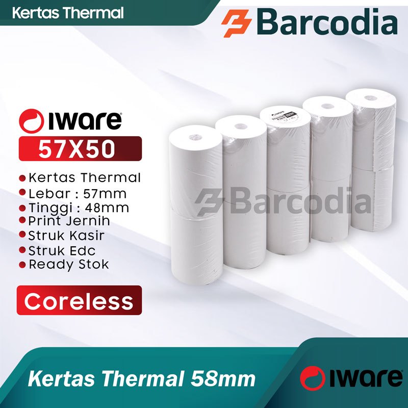 

Barcodia Kertas Thermal 58mm IWARE 57x50 Roll Coreless