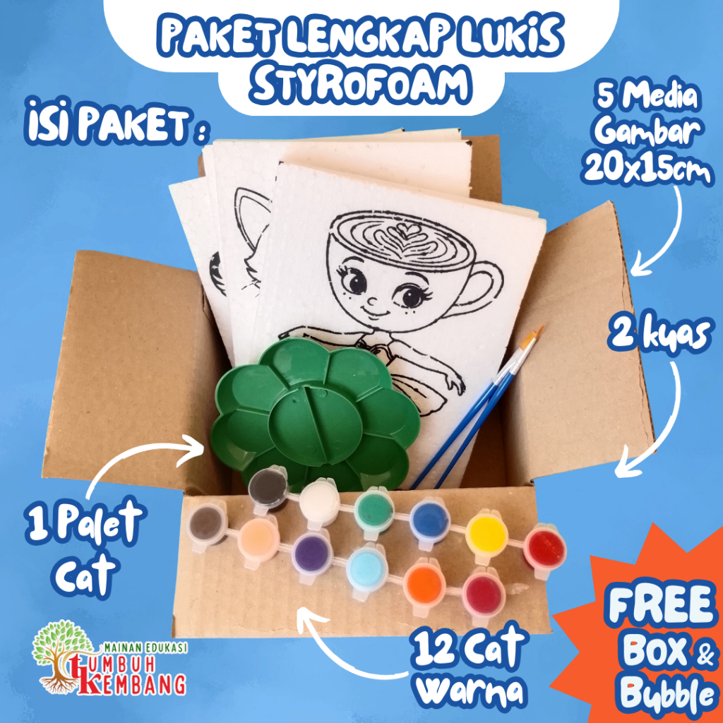 

Paket Lukis Styrofoam 20x15 (5 Lembar) + Cat 12 Warna & Kuas – Lengkap & Praktis | Free Packing Dus + Bubble Wrap + Fragile