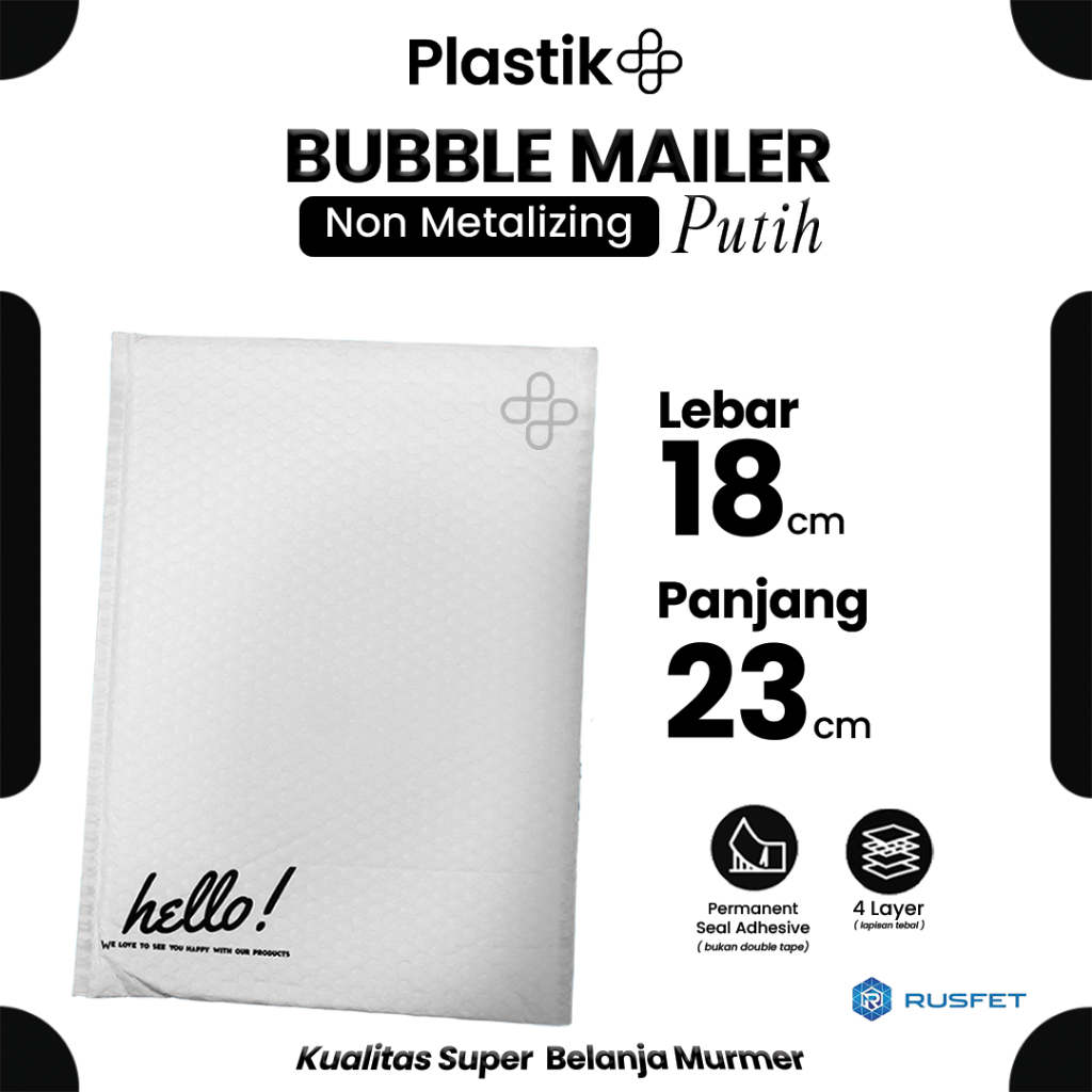 

Amplop Security Bubble Mailer White (Putih) 18 x 23cm Premium Solid Color Merek Rusfet Harga Satuan