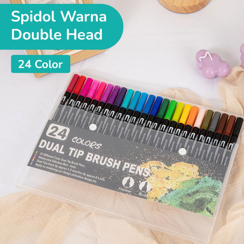 

Kolorowy Spidol Double Head Drawing Pen Fine Art Watercolor Brush Pen Set 24 Warna Typography