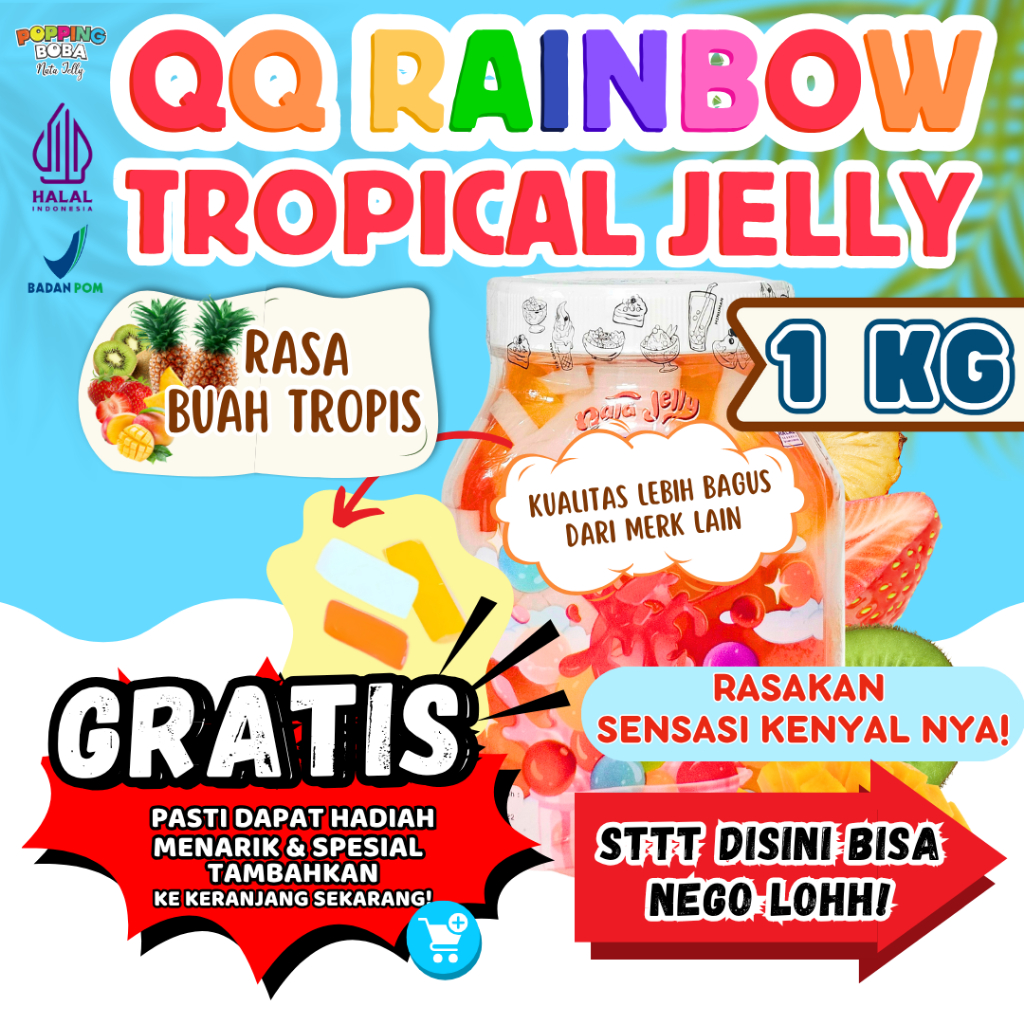 

QQRainbowJellyKonyakuToppingMinumanPelengkap BELFIECO Bubuk Agar Jelly Powder - Tropical Jelly Buah Tropis 1 KG | Cocok Untuk Semua Jenis Minuman