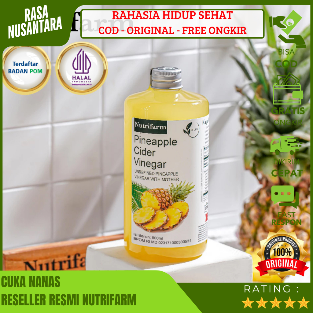 

CUKA NANAS NUTRIFARM (FREE ONGKIR) 100% murni organik asli kemasan botol siap minum untuk diet 500ml original pure pineapple vinegar detox untuk kesehatan premium bpom/cuka nanas asam manis 250gr