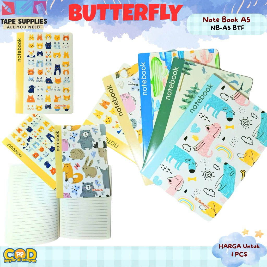 Butterfly Notebook A5 Lucu Bergambar Hewan – Buku Catatan Garis NB-A5 BTF