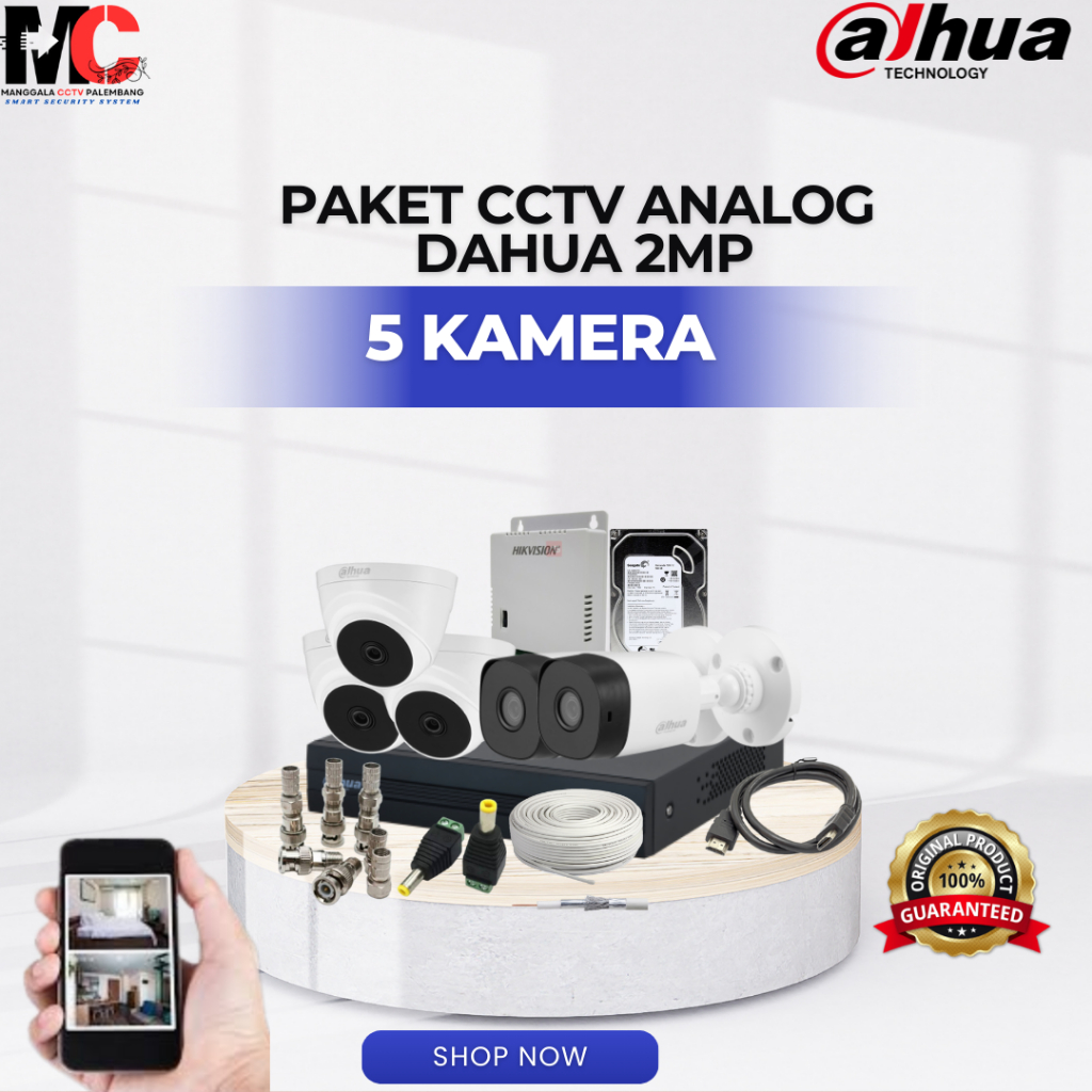 PAKET 5 KAMERA DAHUA 2MP INFRARED DVR 8 CHANNEL CCTV PROMO LENGKAP SIAP PASANG