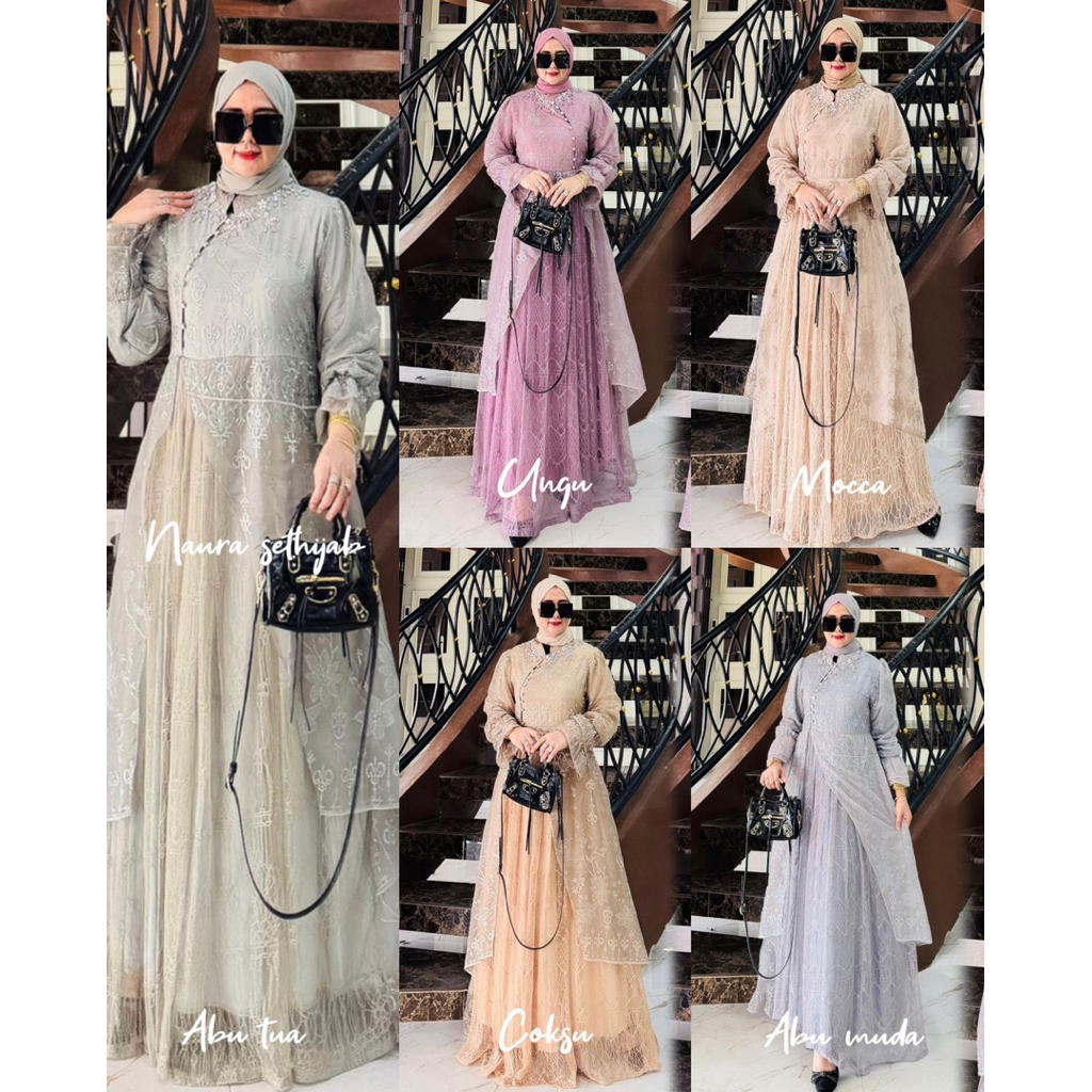 NAURA DRESS SET HIJAB Original Produk