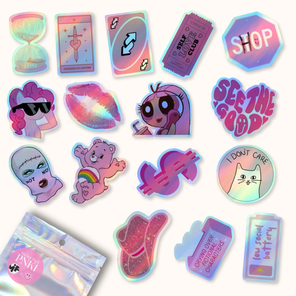 

[1 Pack] Sticker Hologram Pink Girls Premium Laminasi , Stiker Hologram Pink Girls Aesthetic Isi Banyak Dekorasi Laptop Tumblr Gitar