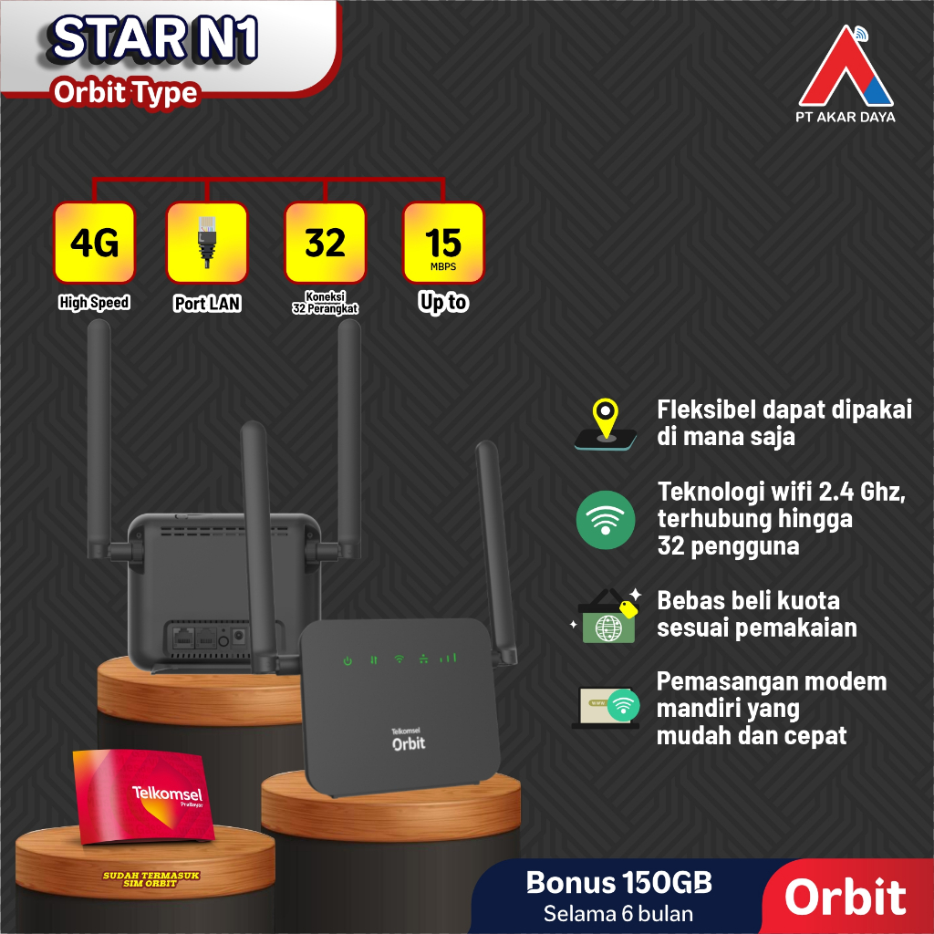 ORBIT STAR N1 - MODEM ORBIT STAR N1 - Telkomsel Orbit Star N1 Modem Wifi 4G High Speed