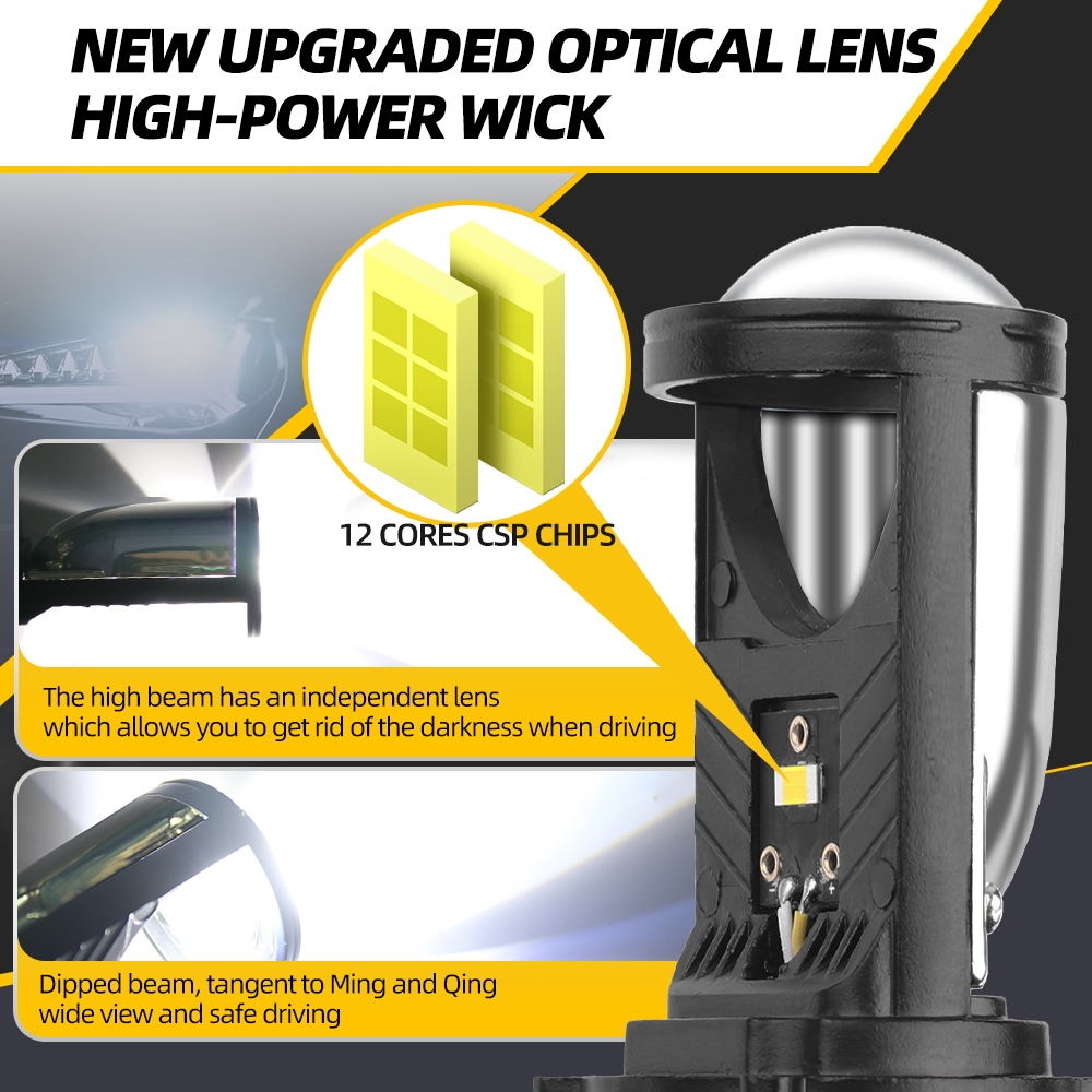 LANGSUNG KIRIM Roadsun H4 LED Lampu Depan Mobil Bohlam Lensa Proyektor LED Super Terang 200W