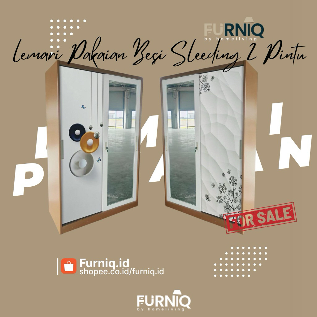 FURNIQ.ID - Lemari Pakaian Besi 2 Pintu Sleeding / Lemari 2 Pintu / Lemari Besi / Lemari Pakaian / L