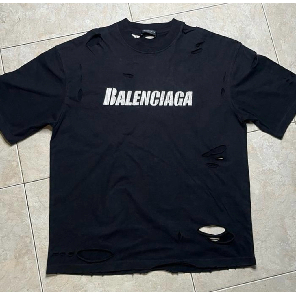 Balenciaga Destroyed Caps Distressed Tshirt