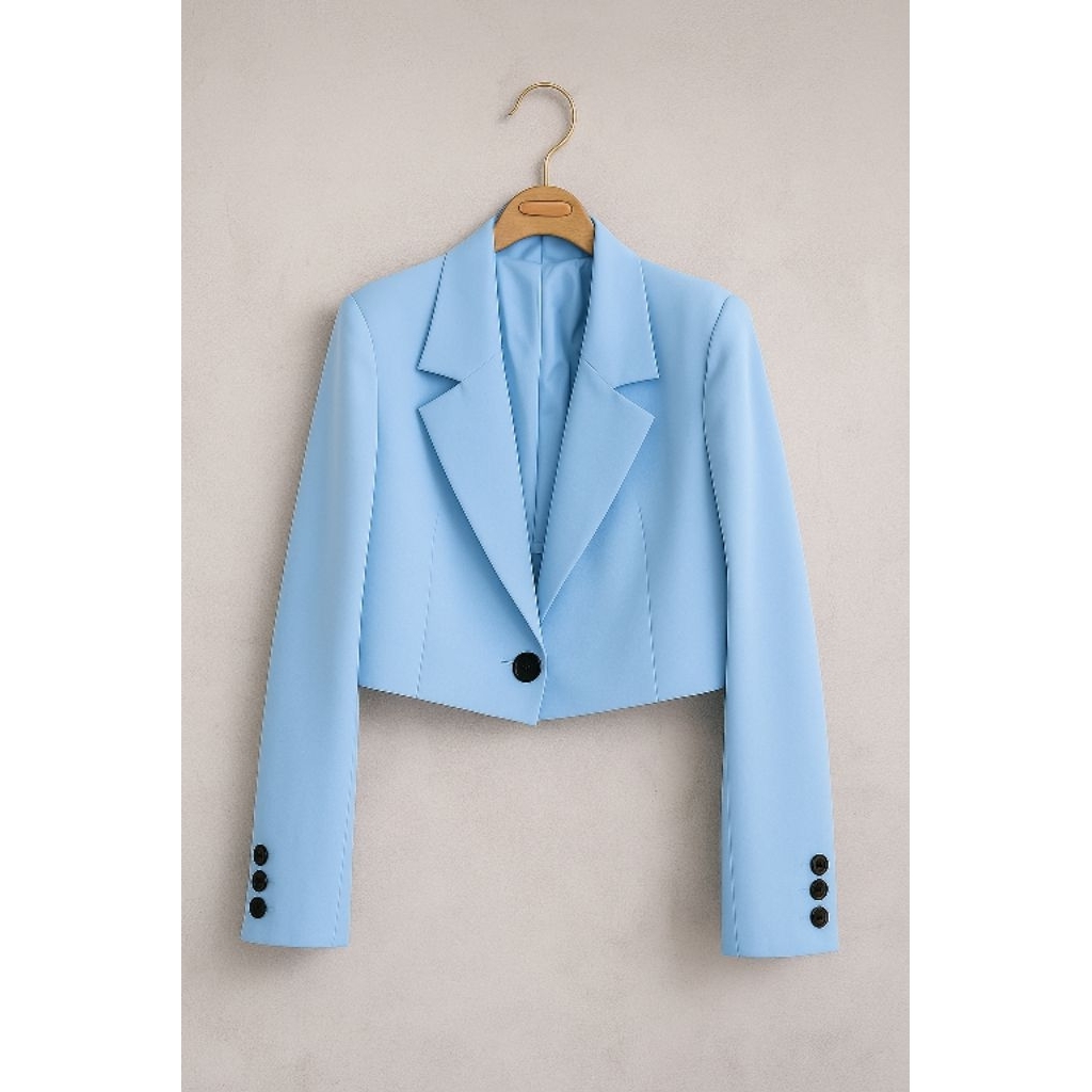 blazer crop wanita/jas blazer crop wanita biru muda/jas blazer crop top wanita/jas blazer Korean sty