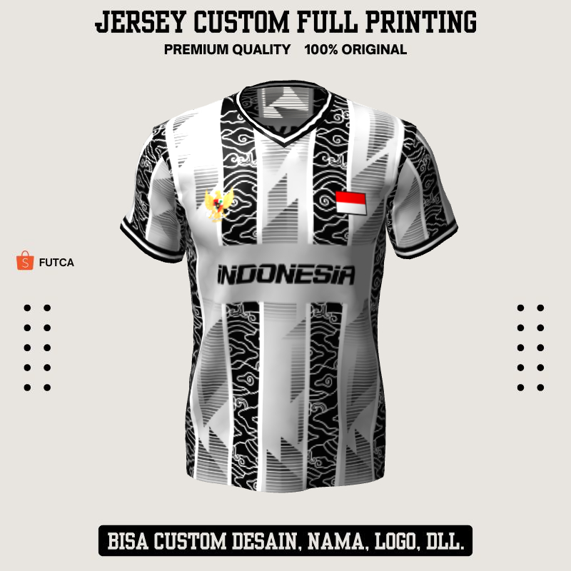 Kaos Jersey Futsal Abu Putih Motif Abstrak Batik 512 - Jersey Baju Olahraga Full Printing