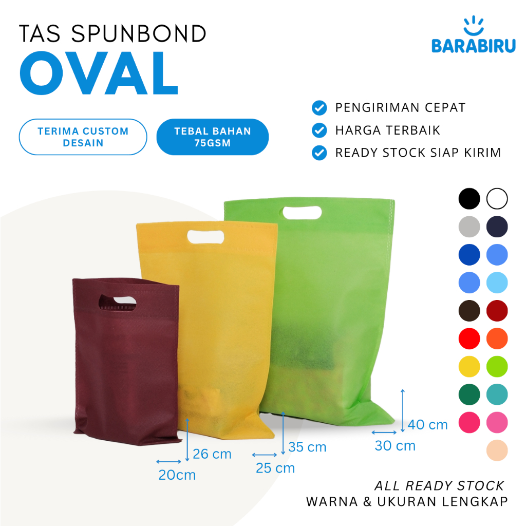 

[ Tas Spunbond ] Oval Goodie Bag Plong Hadiah Kantong Kain Ukuran 20x26 25x35 30x40 Tas Souvenir
