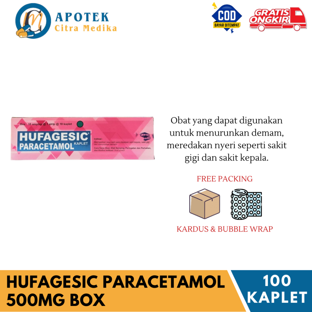 HUFAGESIC PARACETAMOL 500MG (1 KOTAK ISI 100 KAPLET) - MEREDAKAN DEMAM