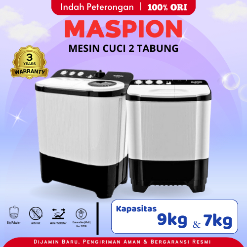MESIN CUCI MASPION 9KG/ MESIN CUCI MASPION  7KG/ MESIN CUCI MASPION 2 TABUNG/ MESIN CUCI JOMBANG/ ME