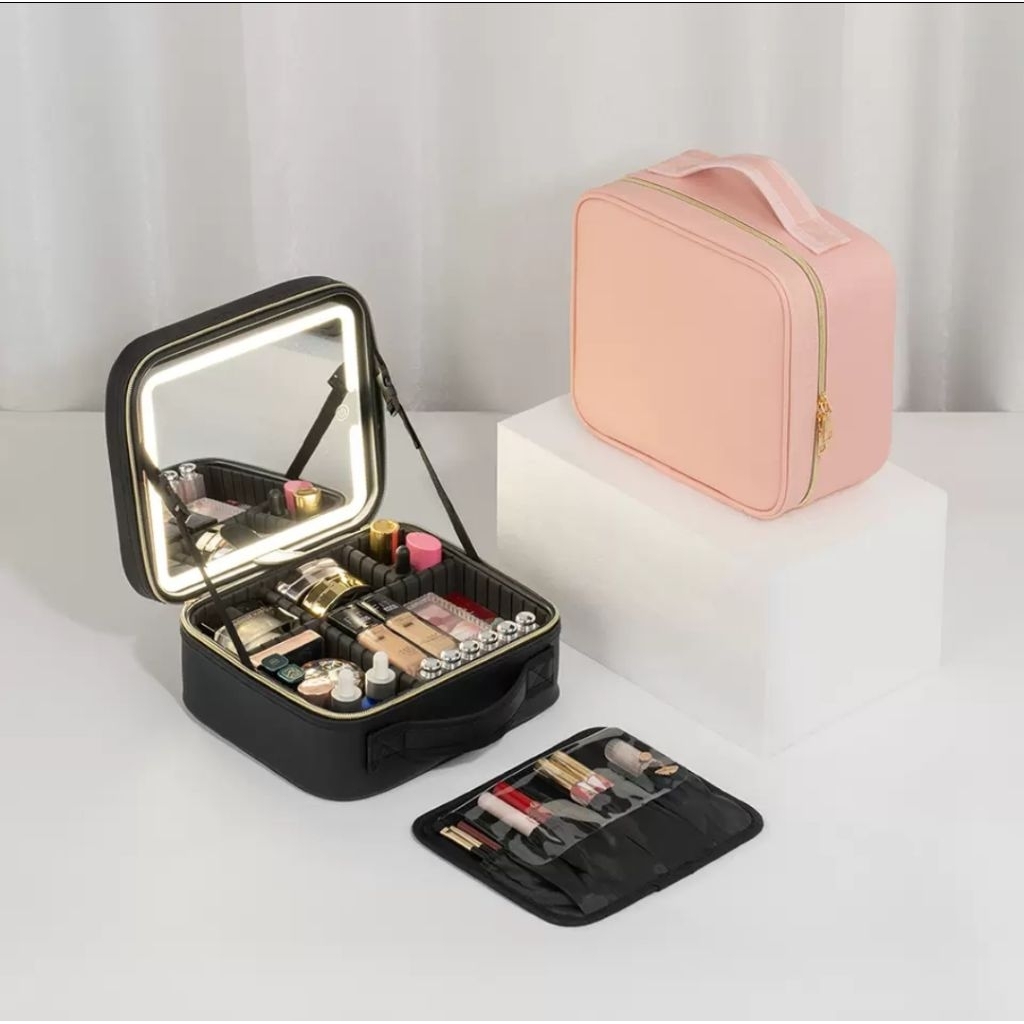 MINISO BALI | Tas Makeup Lampu LED / Full Mirror Beauty Case MUA Kapasitas Besar / LED Make Up Artis