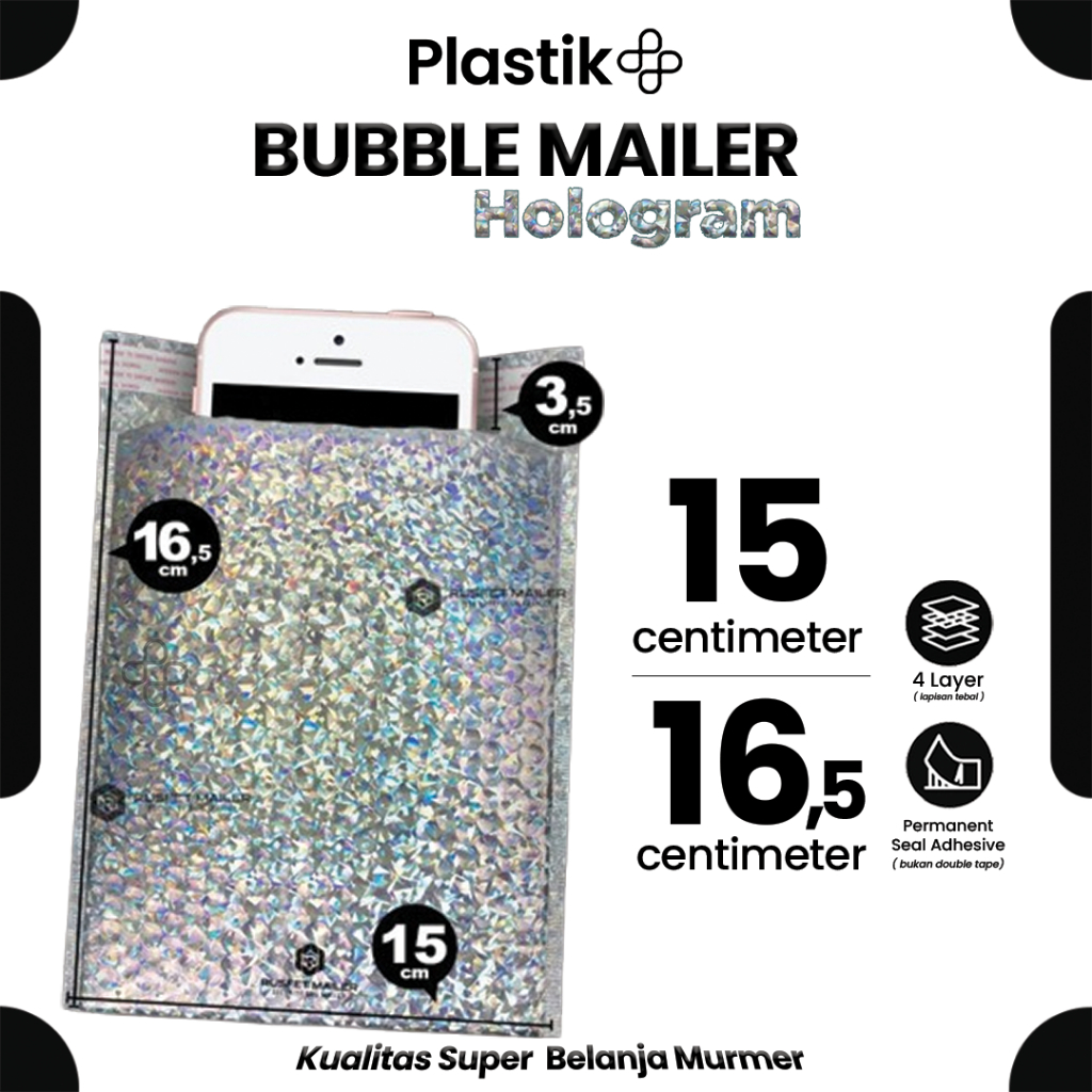 

Amplop Bubble Mailer Bubble Packing Murah Varian Hologram - 15x13cm Rusfet Motif Hologram
