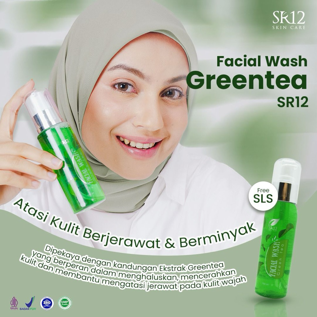 Facial Wash Greentea SR12 -Sabun Cuci Muka Green Tea- Sabun Pembersih Wajah - Facial Foam Perawatan 
