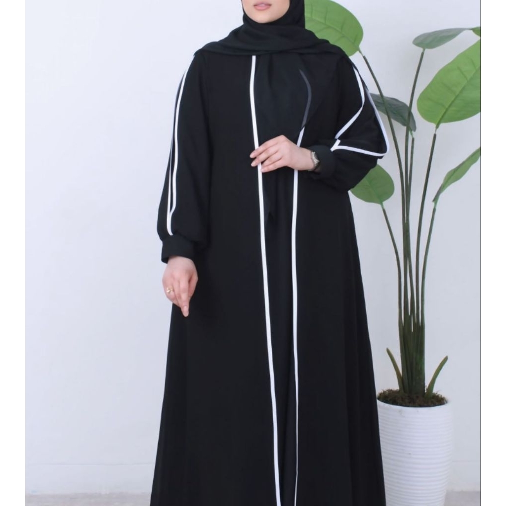 TERBARU ABAYA AQILLA BAHAN JEDBLACK SAUDI KOMBINASI BISBAN PUTIH BY ALKHATIB COLLECTION