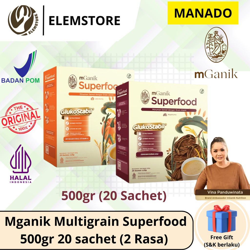 

[GRATIS ONGKIR] MANADO - Mganik MULTIGRAIN NEW SUPERFOOD ISI 20 SACHET (2 Rasa) - 100% ORIGINAL