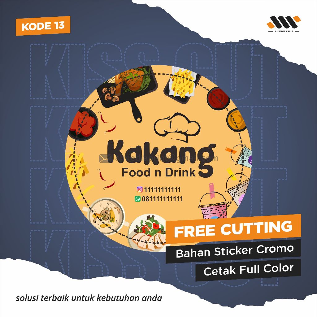

(Isi 45-150 PCS) Cetak Stiker Cromo Vinyl Produk Kemasan Label Stiker Makanan Minuman (Free Cutting)
