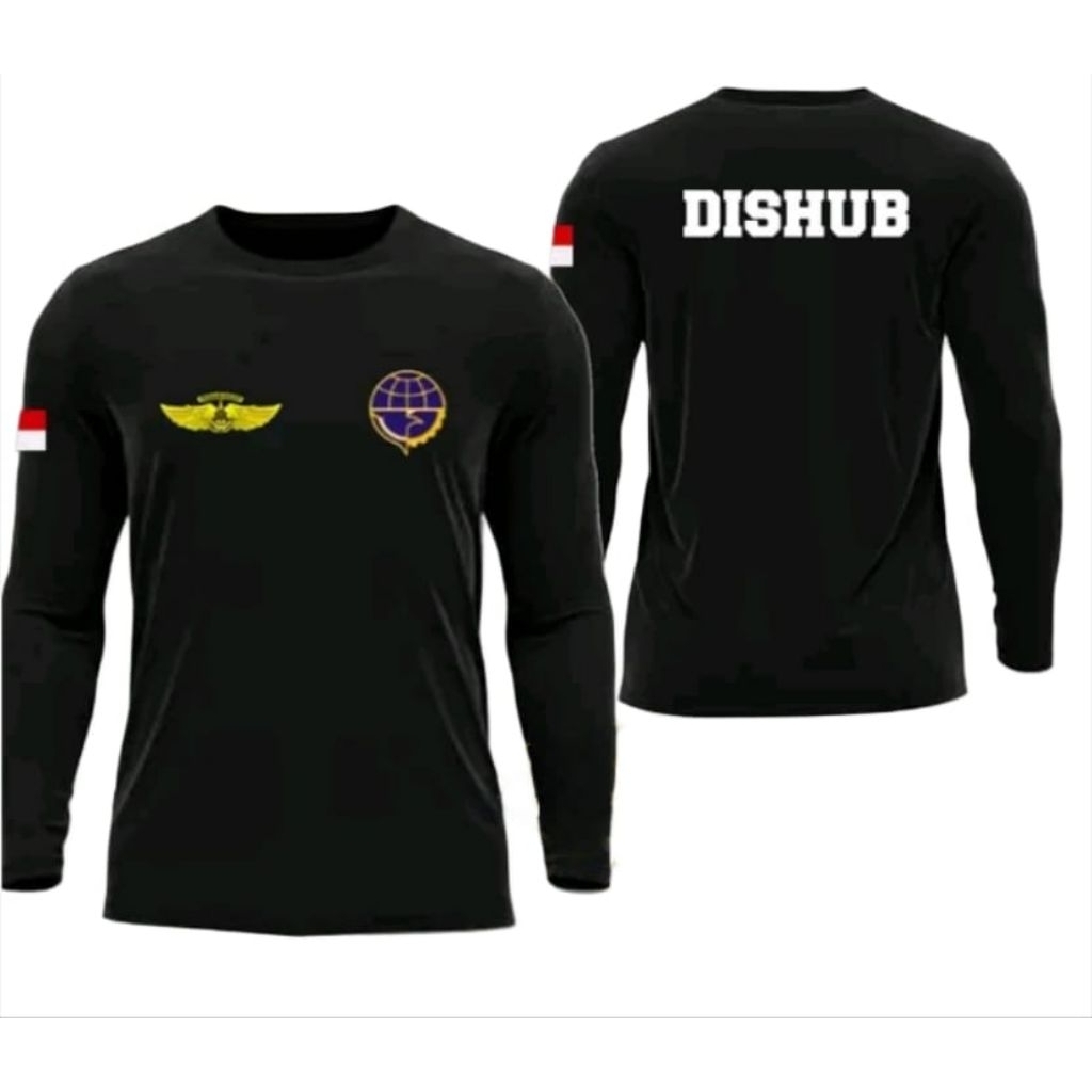 Kaos Hitam Lengan Panjang Dishub Desain Tulisan Simpel Keren