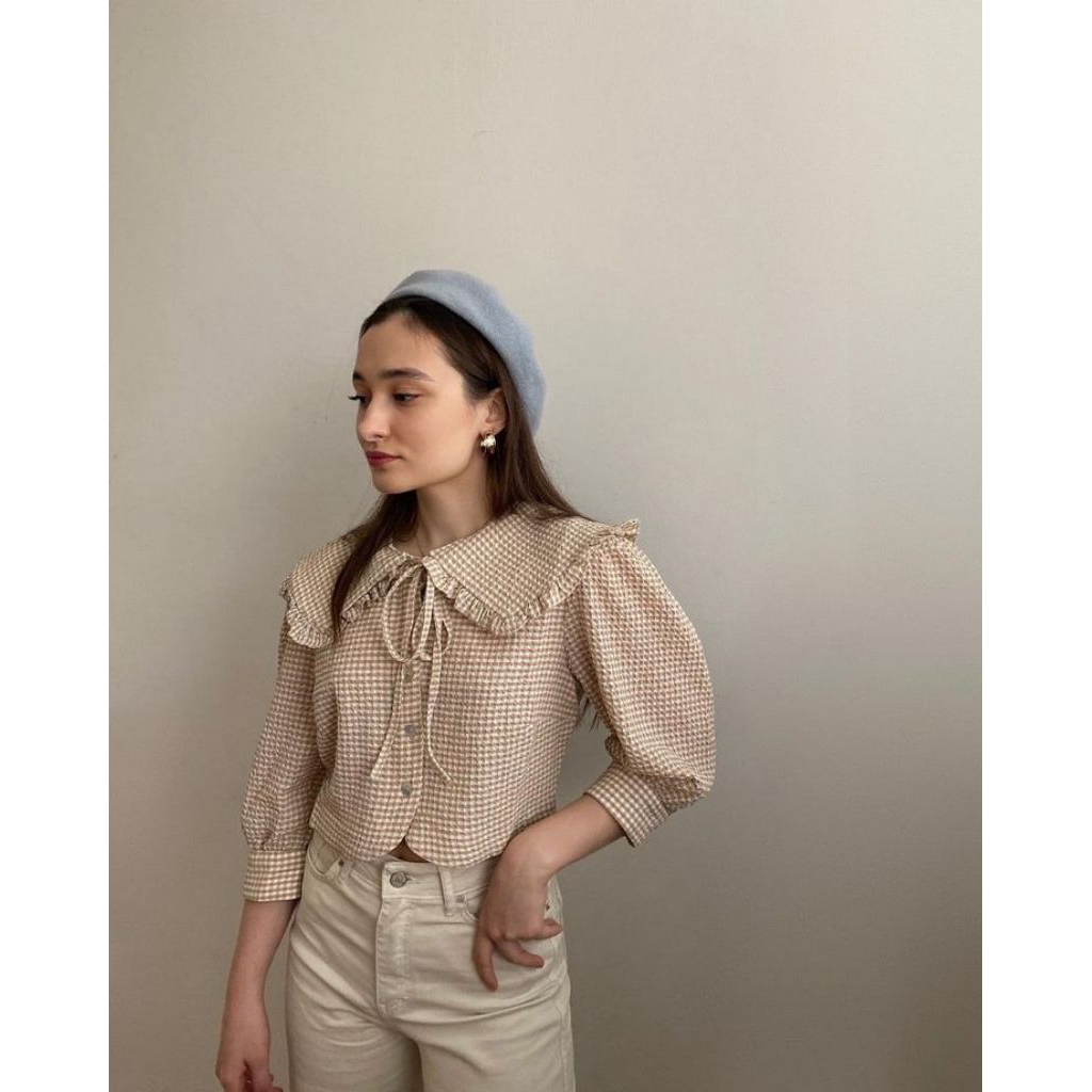 Lisa kemeja flanel crop top wanita bahan flanel