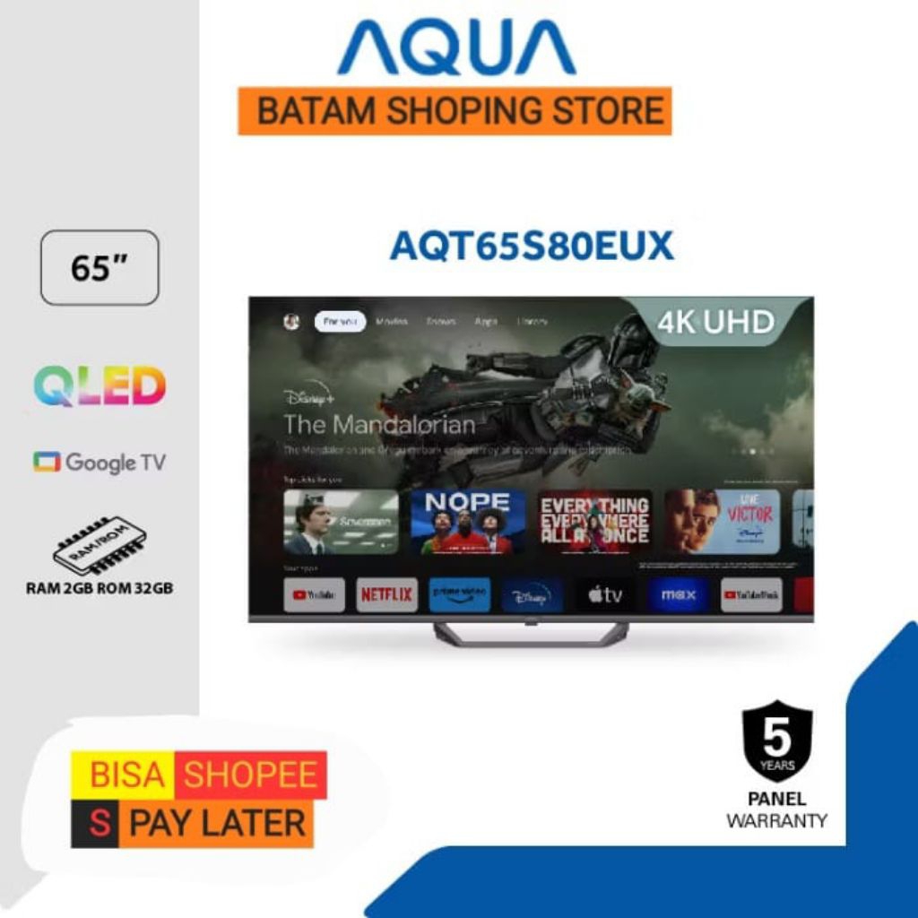 TV AQUA 65 INCH AQT65S80EUX GOOGLE TV 4K HDR QLED GARANSI RESMI