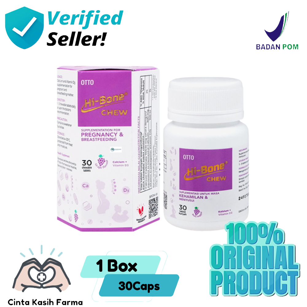 Hi Bone Active Rasa Anggur Box 30 Tablet Kunyah Ori / Hi Bone Chew Grape Suplemen Ibu Hamil