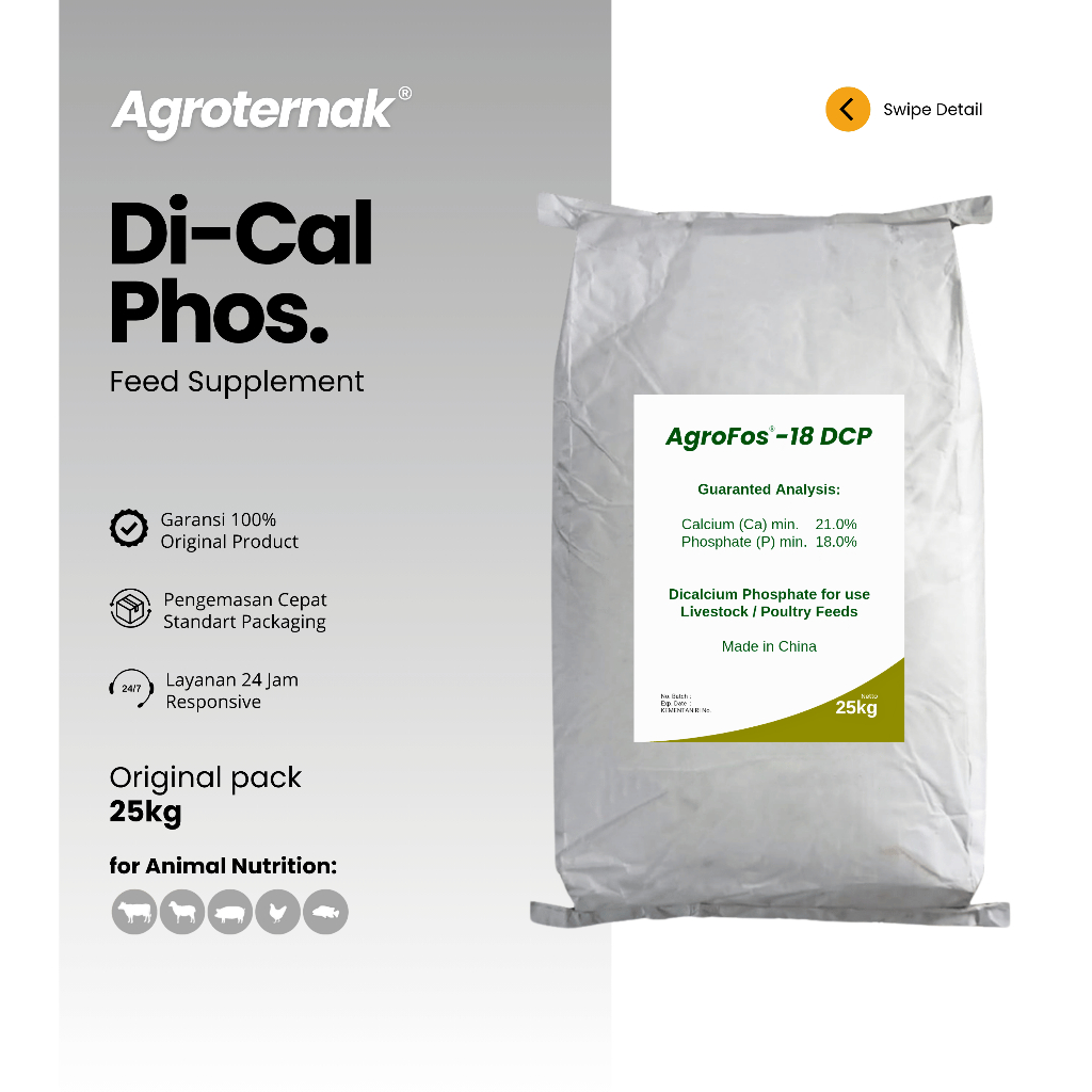 DCP Dicalcium Phosphate 25kg AGROFOS-18 Dicalphos Kalsium Fosfat Calcium Fosfor Pakan Hewan Ternak