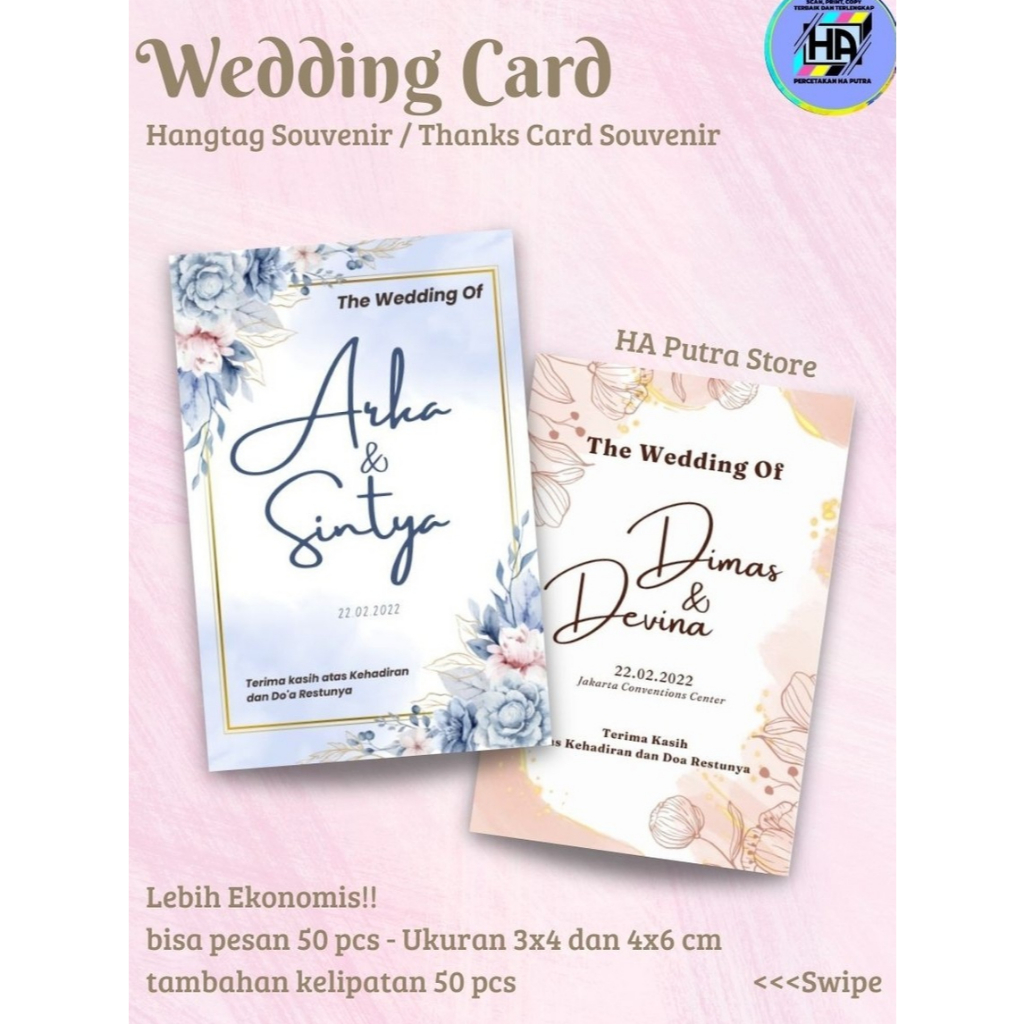 50 Pcs / Kartu Souvenir Pernikahan / Thank You Card / Hangtag Souvenir / Kartu Ucapan Pernikahan