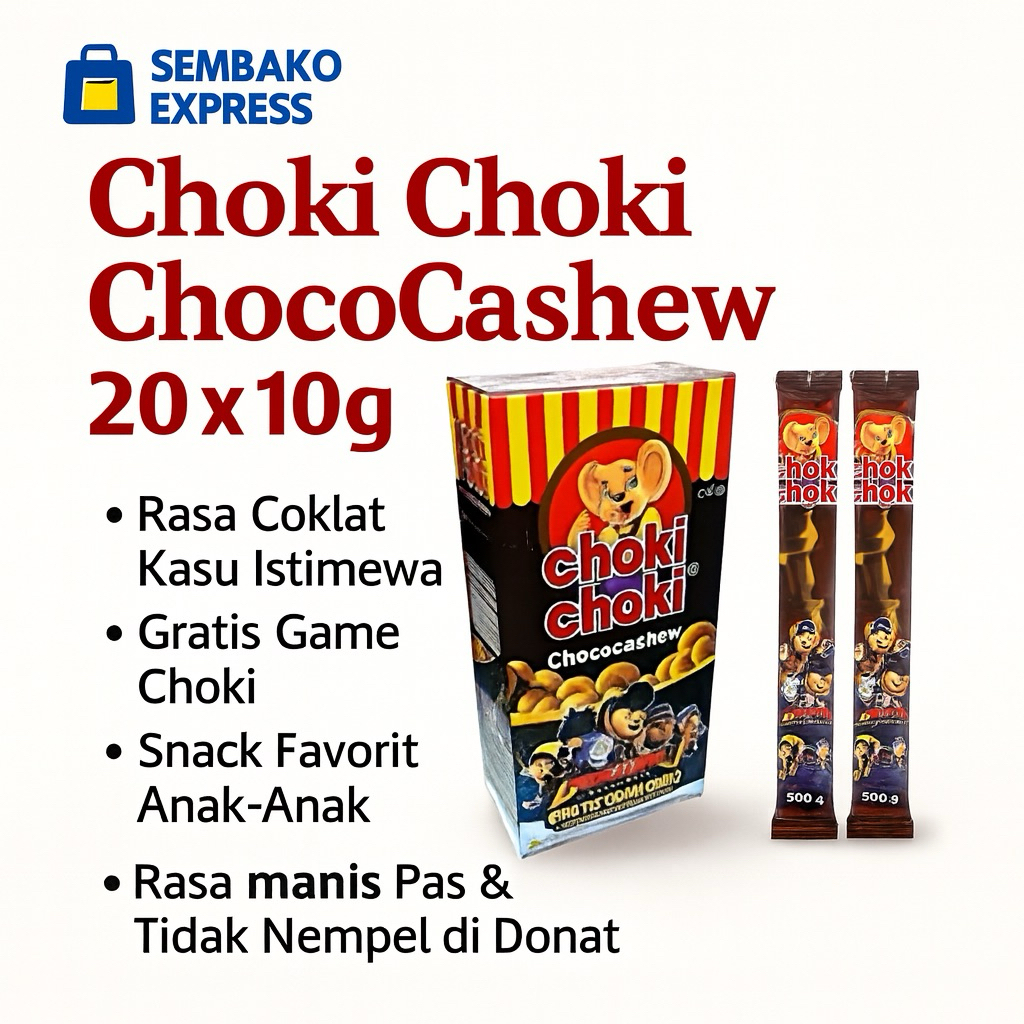 

Choki Choki Choco Cashew 20 x 10g – Cokelat Pasta Kacang Mede