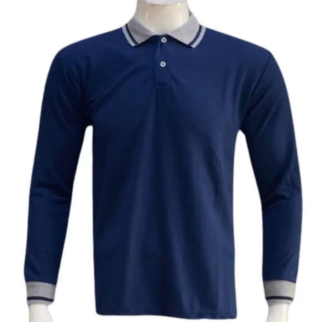 KAOS KERAH KRA LENGAN PANJANG POLOS WARNA BIRU DONGKER BIRU NAVY