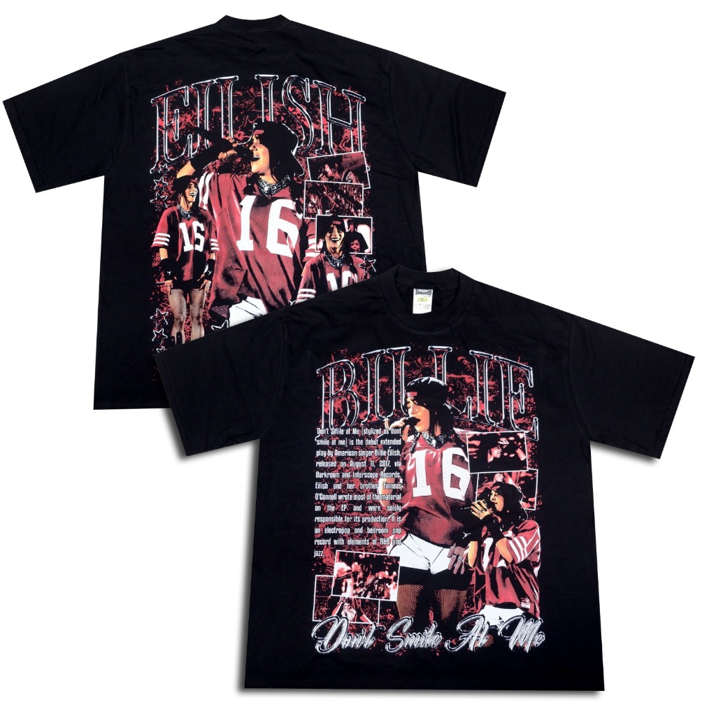 VONSEEY BILLIE EILISH 16 RED MUSIC SINGER KAOS OVERSIZE COMBED 20S HITAM