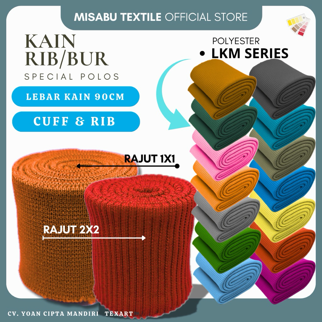 Kain rib boor jaket polyester premium rajut 1x1 dan 2x2 untuk kerah lengan dan pinggang jaket