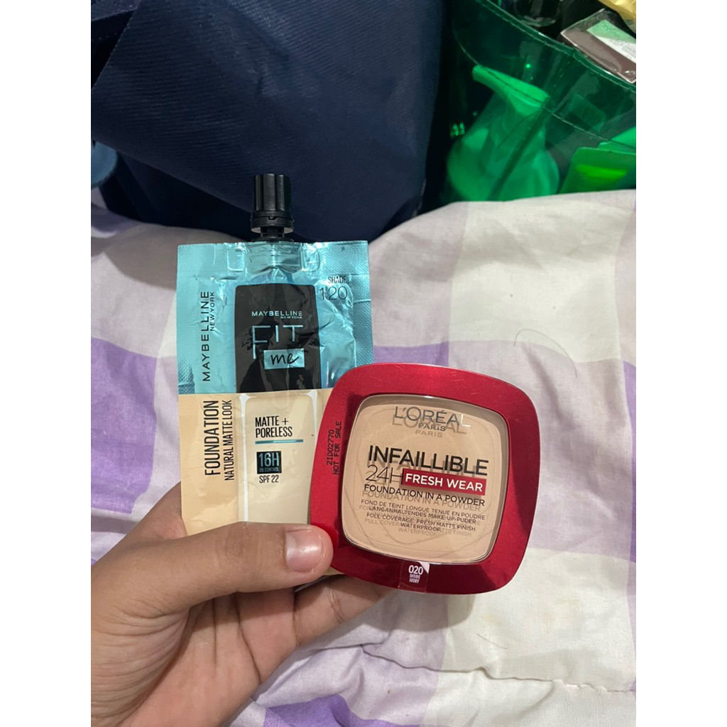 bedak padat loreal free foundie maybelline