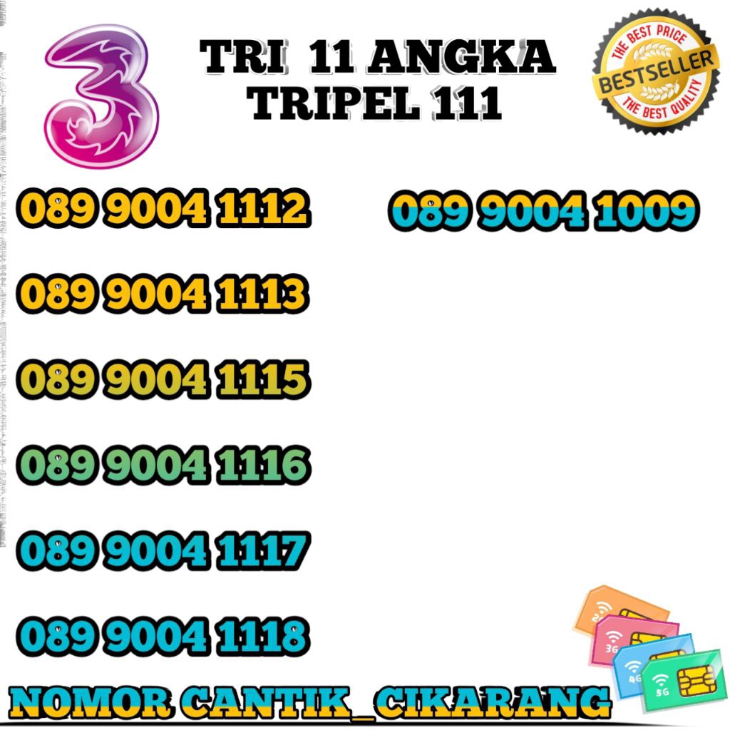 Nomor Cantik TRI 11 DIGIT - Kartu Perdana Nomor Cantik TRI 4G Suport 5G - Nomor Cantik Three 11 Angk