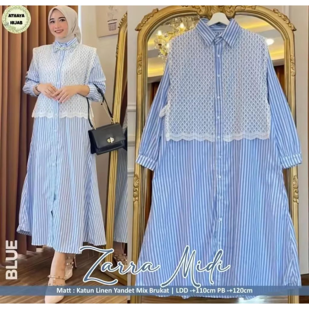 MIDI DRESS MUSLIMAH GAMIS SALUR TERBARU 2025 | ZARA MIDI DRESS ROMPI MOTIF BUNGA KATUN SALUR