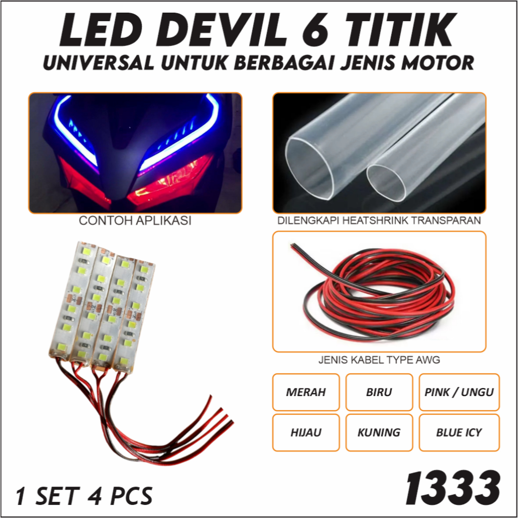 Lampu Devil Motor LED 6 Titik 12 Volt Universal untuk Semua Jenis Motor