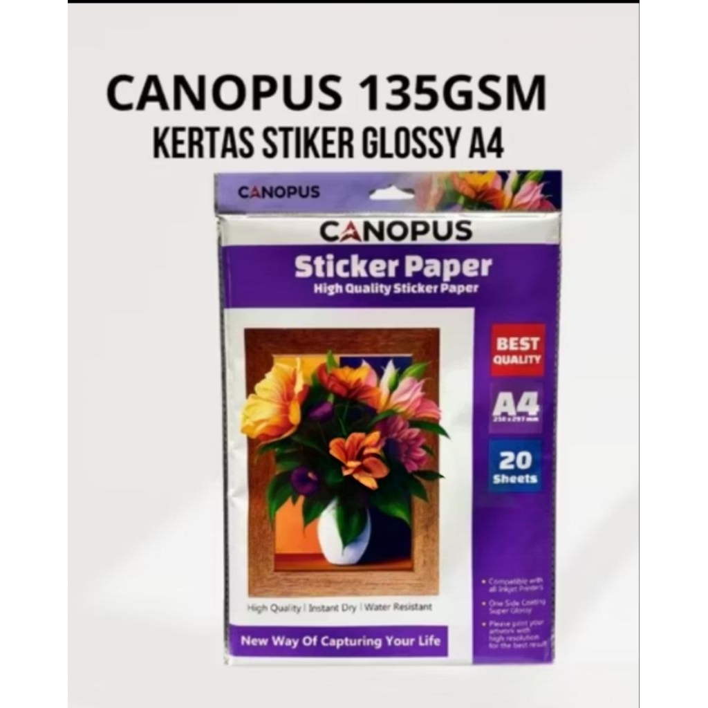 

Kertas Stiker CANOPUS A4 Isi 20 Kertas Stiker Glossy Sticker Photo
