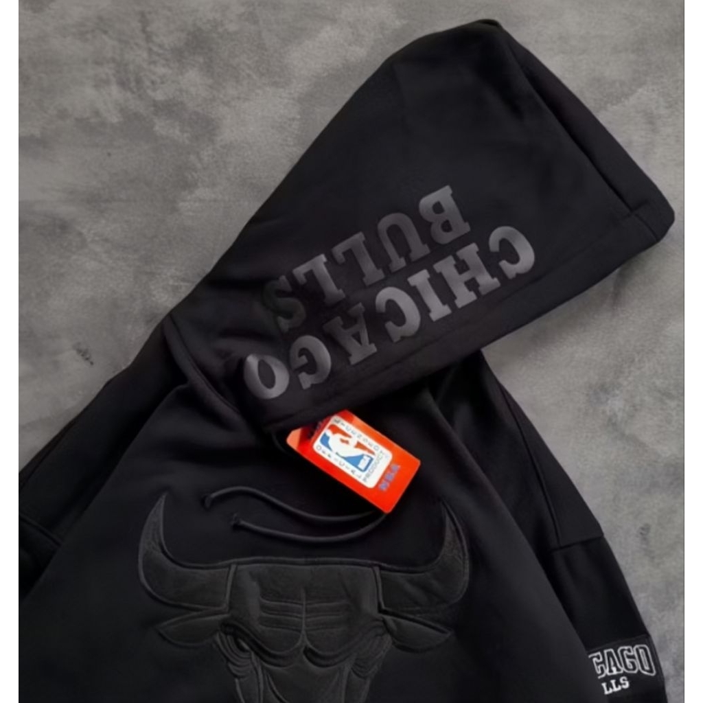 JAKET HOODIE CHICAGO BULLS BLACK BORDIR Authentic Fulltag