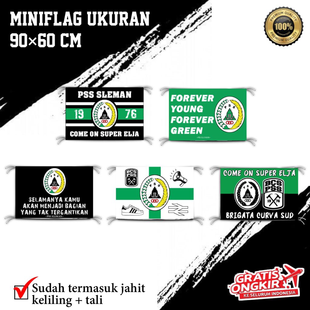 BENDERA MINIFLAG PSS SLEMAN UKURAN 90×60/120×80/150×100/200×150 DESAIN FULL PRINTING SUDAH JAHIT KEL