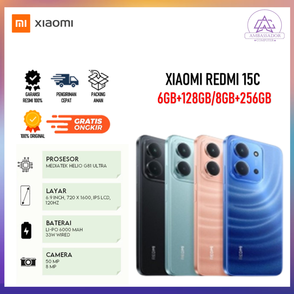 Xiaomi Redmi 15C 6gb/8gb 128gb/256gb GARANSI RESMI Battery 6000 mAh Android 15