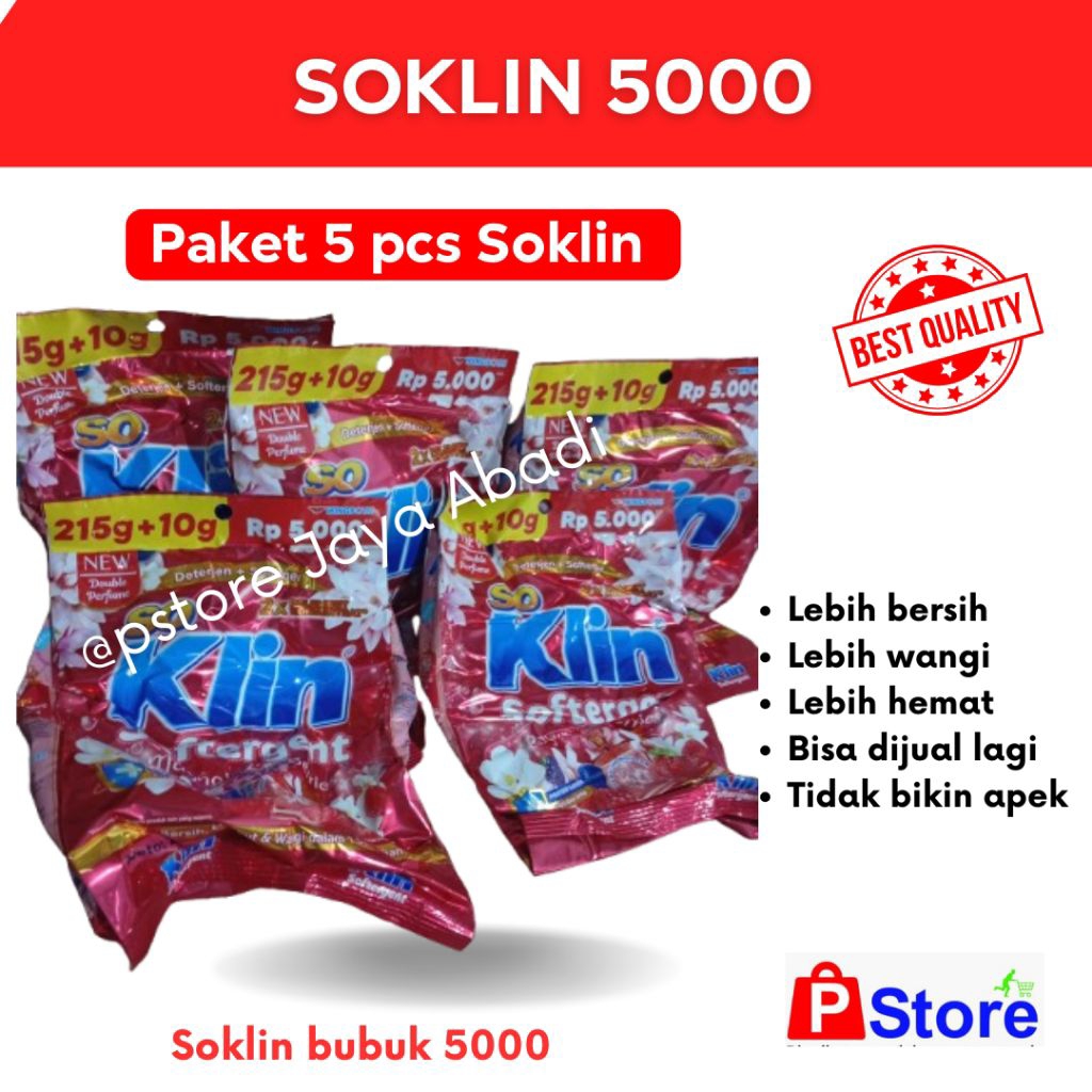 5 pcs Soklin deterjen bubuk 5000 an | soklin bubuk 5000 an | soklin softergent 5000 an |