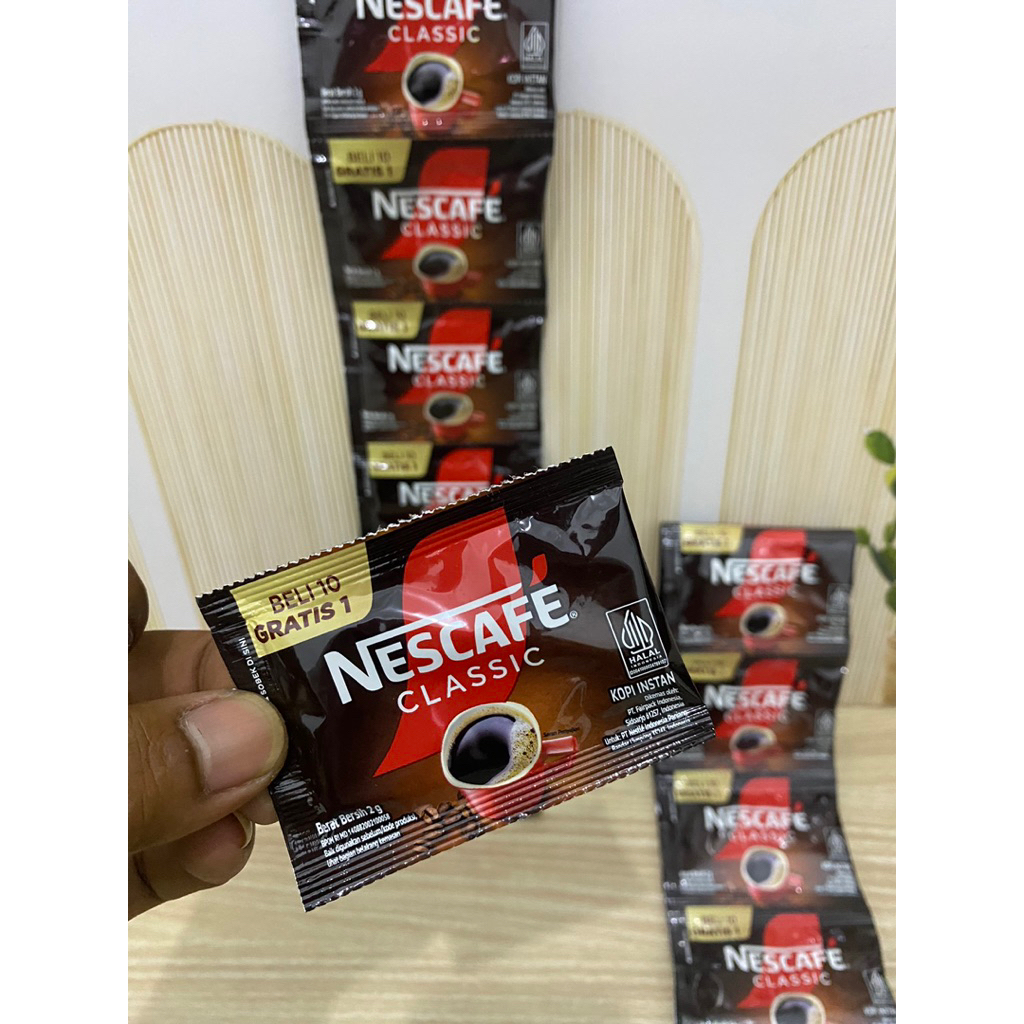 

NESCAFE CLASSIC 1 RENCENG ISI 10 SASHET BONUS 1 SASHEET (11 SASHEET )