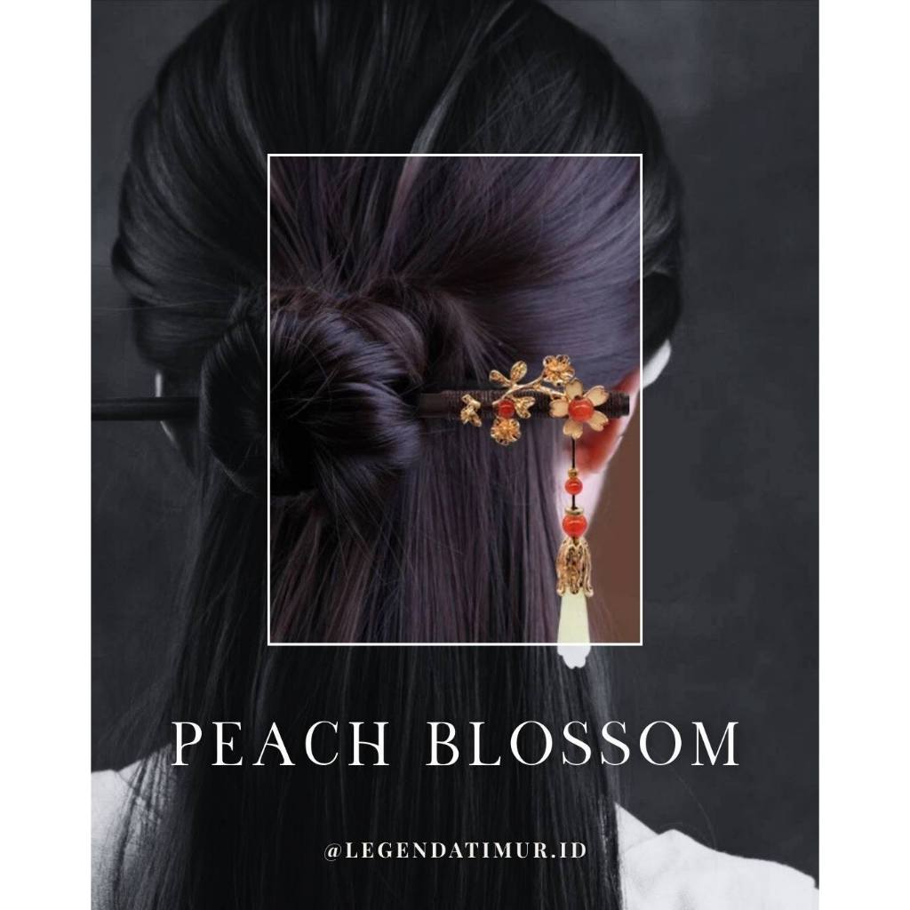 LTAR1029 LEGENDA TIMUR Hiasan kepala Tusuk Konde Kayu Peach Blossom Jepit Rambut Jepitan Mewah Elega