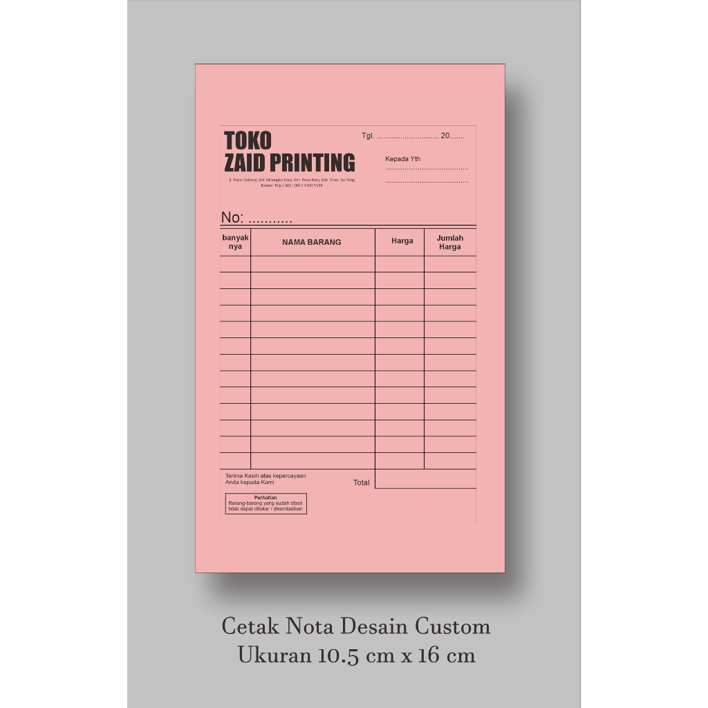 

Cetak Nota Custom 1/4 Potret / Lanskap Ukuran 10.5cm x 16cm