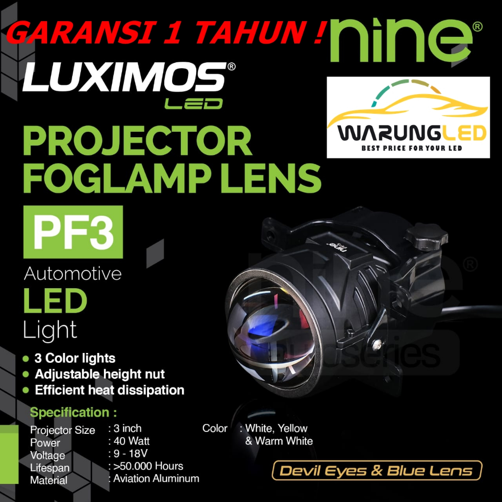 LAMPU BILED FOGLAMP MOBIL AVANZA XENIA VELOZ ERTIGA HRV XPANDER PAJERO NINE LUXIMOS LED PF3 80 WATT 