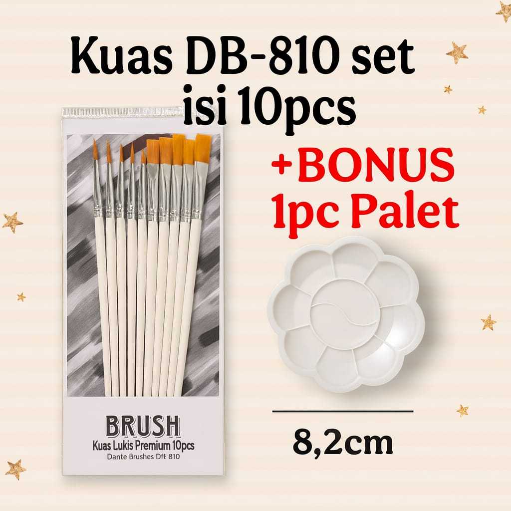 

Dante - Kuas Lukis Nilon DB-810 set isi 10pcs + BONUS Palet